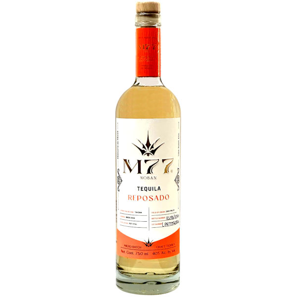 Bottle of Lote M77 Noban Tequila Reposado